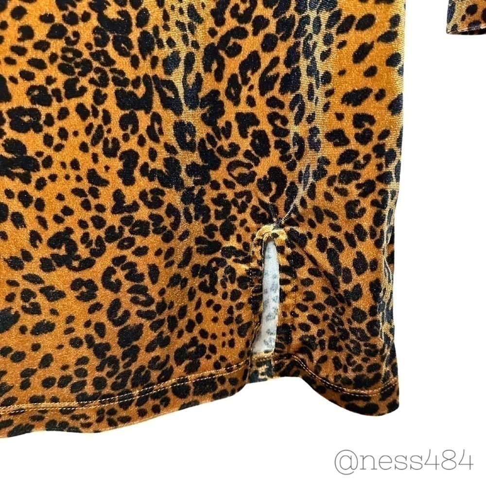 Forever‎ 21 Long Sleeve Leopard Print Velvet Mini Dress Square Neck Slit M - Picture 5 of 5